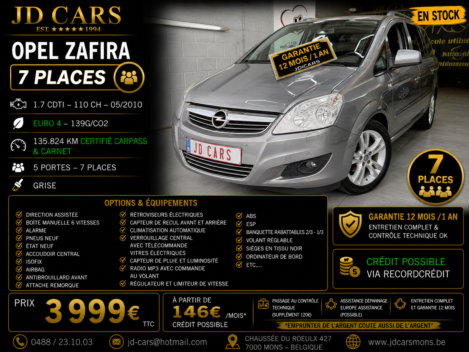 OPEL ZAFIRA 1.7 CDTI 7 PLACES GARANTIE 1 AN CTOK 3999€