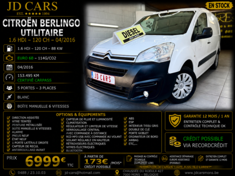 CITROËN BERLINGO UTILITAIRE 1.6 HDI 120 GARANTIE 1 AN CTOK 6999€