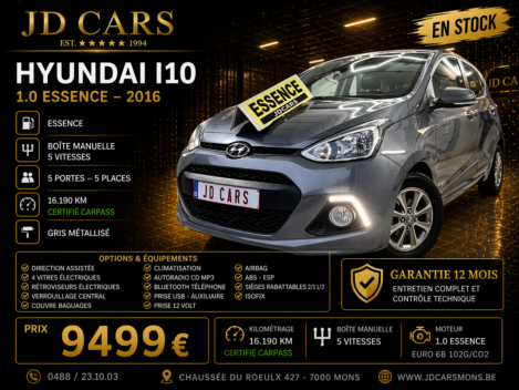 HYUNDAI I10 1.0 ESSENCE 16MKM GARANTIE 1 AN CTOK 9499€