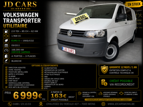 VOLKSWAGEN TRANSPORTER T5 2.0 TDI UTILITAIRE GARANTIE 1 AN CTOK 6999€